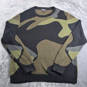 Express Sweater Mens XXL Green Camo Waffle Knit Crewneck Cotton Long Sleeve